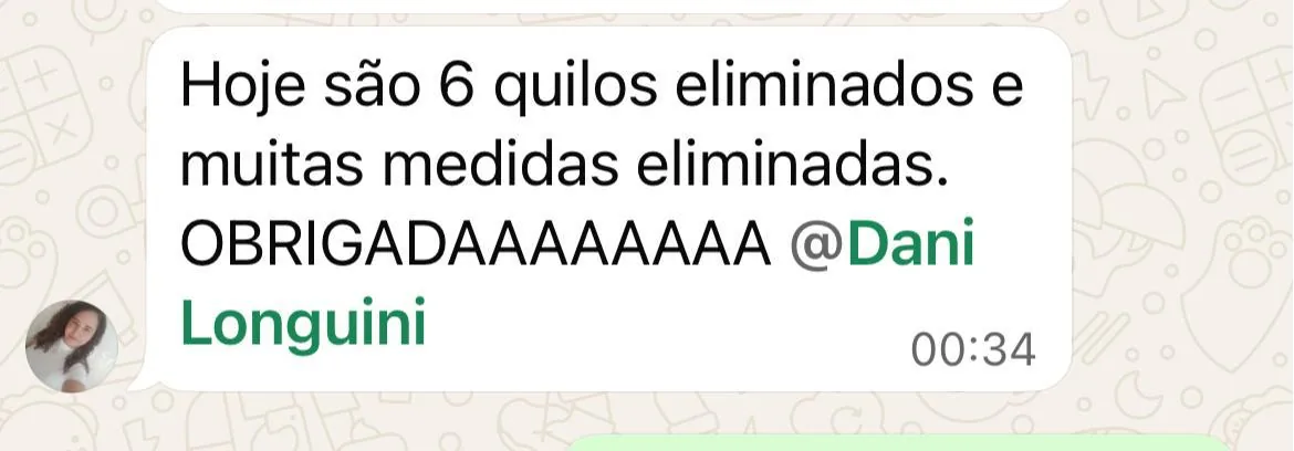 Print do WhatsApp: participante com 6 quilos eliminados e muitas medidas